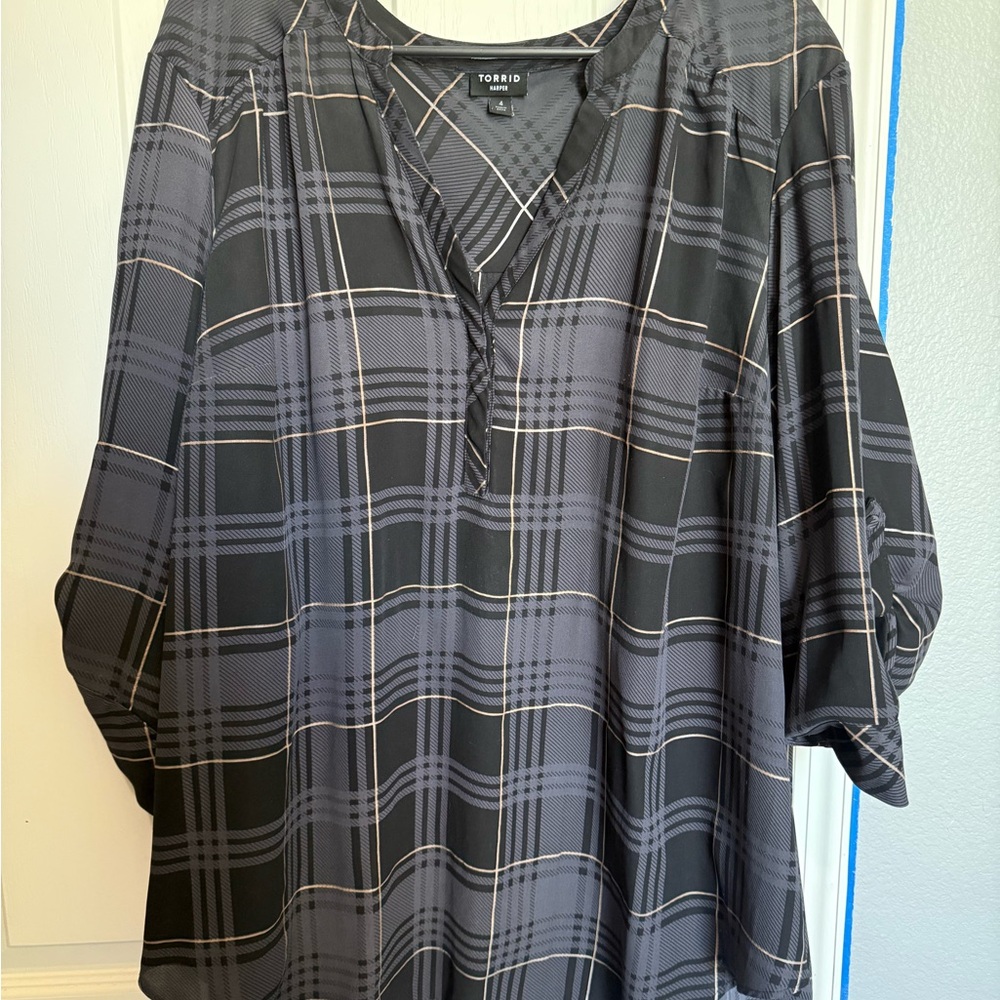 Torrid Black and Gray Plaid Blouse